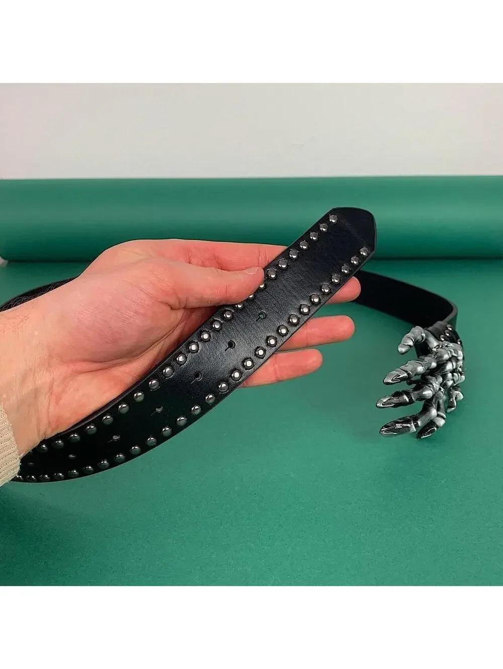 Cyber Vintage y2k style Skeleton Hand emo punk studded grunge punk Belt. 38.5 in